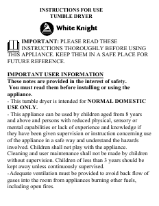 Bruksanvisning White Knight C35AW Torktumlare