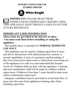 Bruksanvisning White Knight C36AW Torktumlare