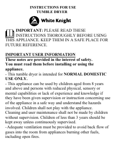 Bruksanvisning White Knight C39AS Torktumlare