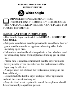 Handleiding White Knight C42AW Wasdroger