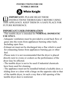 Bruksanvisning White Knight C44AWL Torktumlare