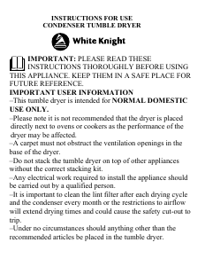 Bruksanvisning White Knight C77AW Torktumlare