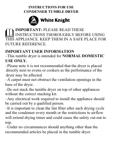 Bruksanvisning White Knight C77AWL Torktumlare