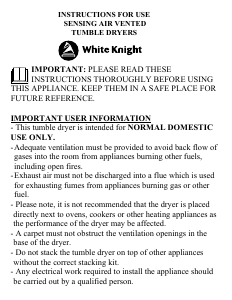 Handleiding White Knight C86AB Wasdroger