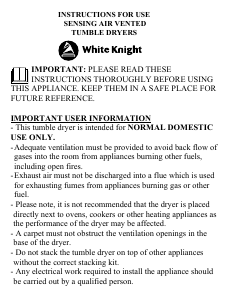 Bruksanvisning White Knight C86AW Torktumlare