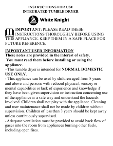 Bruksanvisning White Knight C4317 Torktumlare