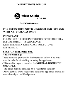 Bruksanvisning White Knight ECO43A Torktumlare