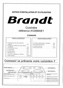 Mode d’emploi Brandt KV269WE1 Cuisinière