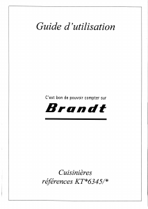 Mode d’emploi Brandt KTB6345 Cuisinière
