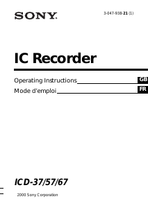 Mode d’emploi Sony ICD-67 Enregistreur numérique