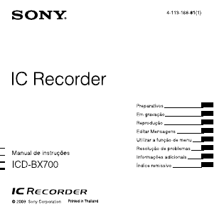 Manual Sony ICD-BX700 Gravador de voz