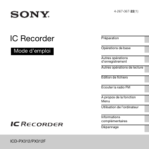 Mode d’emploi Sony ICD-PX312F Enregistreur numérique