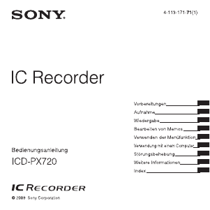 Bedienungsanleitung Sony ICD-PX720 Diktiergerät
