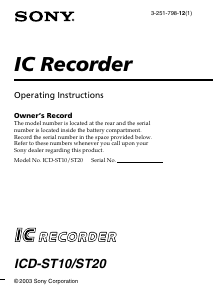 Manual Sony ICD-ST10 Audio Recorder