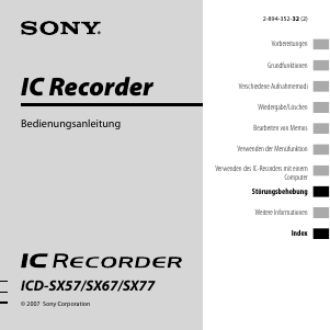 Bedienungsanleitung Sony ICD-SX67 Diktiergerät
