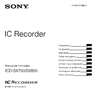 Manual Sony ICD-SX850 Gravador de voz