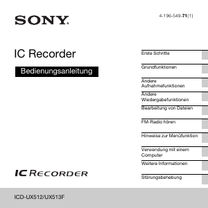 Bedienungsanleitung Sony ICD-UX512 Diktiergerät