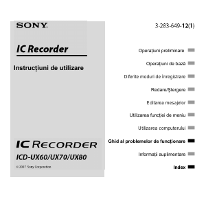 Manual Sony ICD-UX60 Reportofon