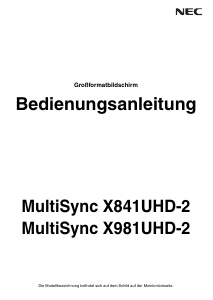 Bedienungsanleitung NEC MultiSync X841UHD-2 LCD monitor