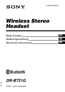Mode d’emploi Sony DR-BT21G Headset