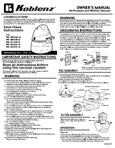 Manual Koblenz WD-354 K2G US Vacuum Cleaner