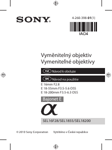 Návod Sony SAL18200 Fotografický objektív