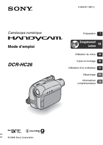 Mode d’emploi Sony DCR-HC26E Caméscope