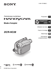 Mode d’emploi Sony DCR-HC28E Caméscope
