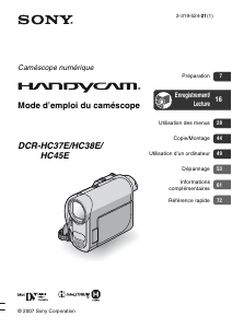 Mode d’emploi Sony DCR-HC38E Caméscope