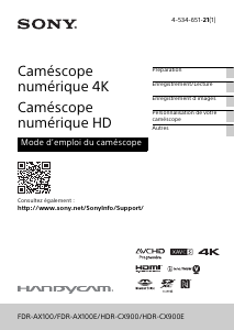 Mode d’emploi Sony FDR-AX100E Caméscope