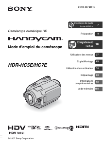 Mode d’emploi Sony HDR-HC7E Caméscope