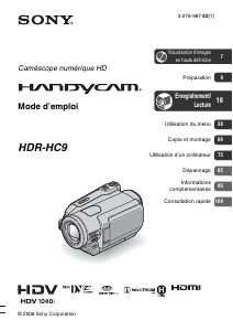 Mode d’emploi Sony HDR-HC9E Caméscope