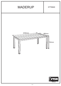 Εγχειρίδιο JYSK Maderup (90x205x74) Τραπέζι κήπου