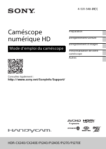 Mode d’emploi Sony HDR-PJ270E Caméscope