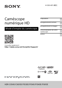 Mode d’emploi Sony HDR-PJ530E Caméscope