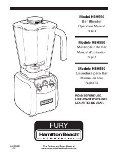 Mode d’emploi Hamilton Beach HBH550 Blender