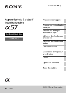 Mode d’emploi Sony Alpha SLT-A57K Appareil photo numérique