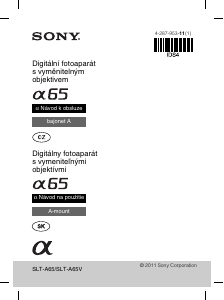 Manuál Sony Alpha SLT-A65M Digitální fotoaparát