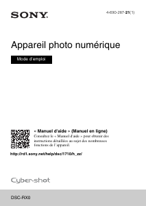 Mode d’emploi Sony Cyber-shot DSC-RX0 Appareil photo numérique