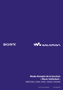 Mode d’emploi Sony NWZ-E463HK Walkman Lecteur Mp3