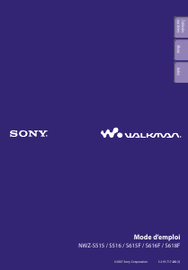Mode d’emploi Sony NWZ-S618F Walkman Lecteur Mp3