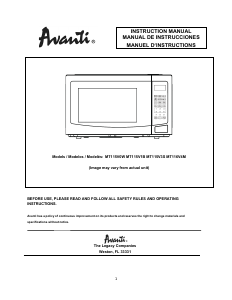 Mode d’emploi Avanti MT115V1B Micro-onde