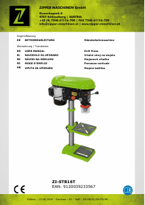 Priručnik Zipper ZI-STB16T Stupna bušilica