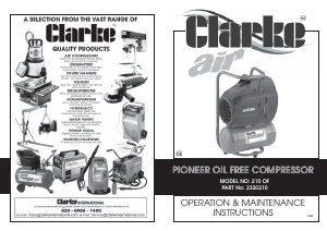 Manual Clarke Pioneer 210 Compressor
