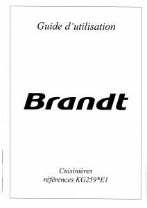 Mode d’emploi Brandt KG259TE1 Cuisinière