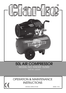 Manual Clarke Raider 15/500 Compressor