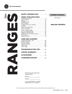 Manual GE GGS600AVES Range