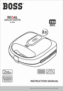 Manual Boss B540 Regal Contact Grill