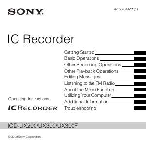 Manual Sony ICD-UX300 Audio Recorder