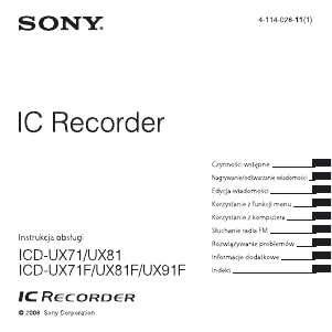 Instrukcja Sony ICD-UX71 Dyktafon